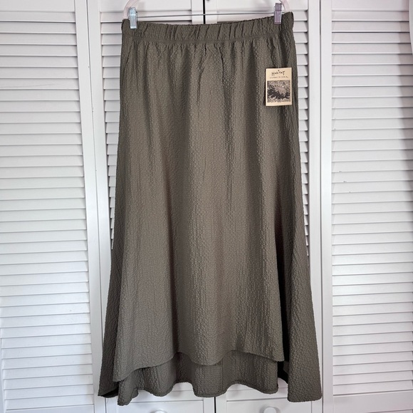 Habitat High-Low Textured Maxi Skirt Olive Green Crinkle Boho Festival Large NEW - Picture 1 of 8